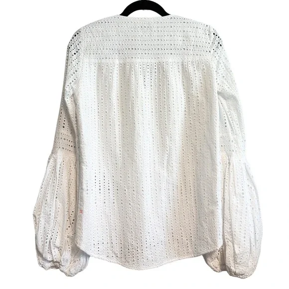 Noble 31 White Eyelet Bishop Sleeve Blouse V-Neck Cotton Size S - Picture 3 of 12